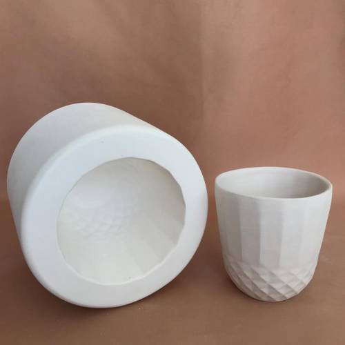 EK082 Alçı Kalıp - Seramik Döküm Kalıbı Dekorlu Bardak 8,5x8,5cm - 0