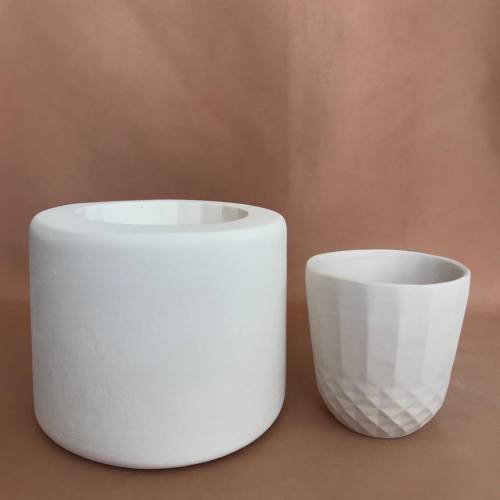 EK082 Alçı Kalıp - Seramik Döküm Kalıbı Dekorlu Bardak 8,5x8,5cm - 1